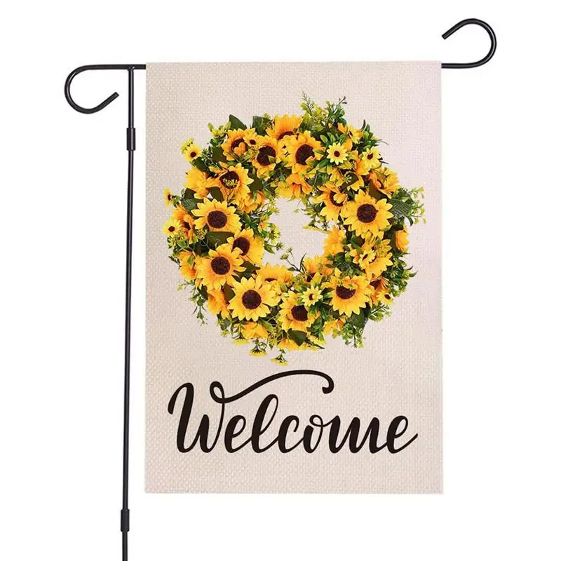 

Welcome Flower Wreath Spring Garden Flag Waterproof Double Sided Flower Welcome Flag for Garden Yard Lawn Decor Home Decoration