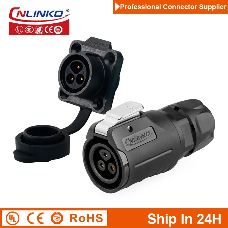 Cnlinko LP16 Aviation 3pin M16 Waterproof Solder Plug Socket Wire Joint Power Connector for Electric Motorcycle Scooter Charger