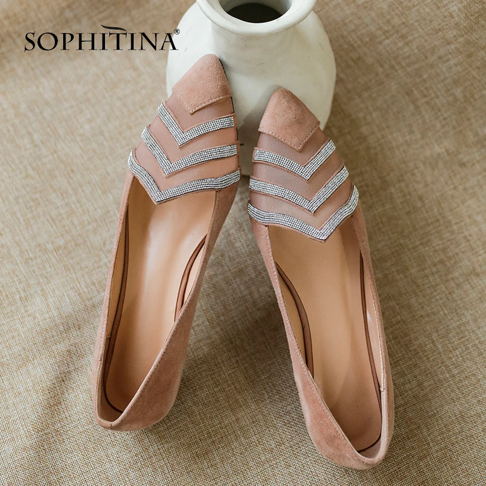 

Женские замшевые туфли SOPHITINA, однотонные офисные туфли на плоской подошве, заостренный носок, ручная работа, PO429