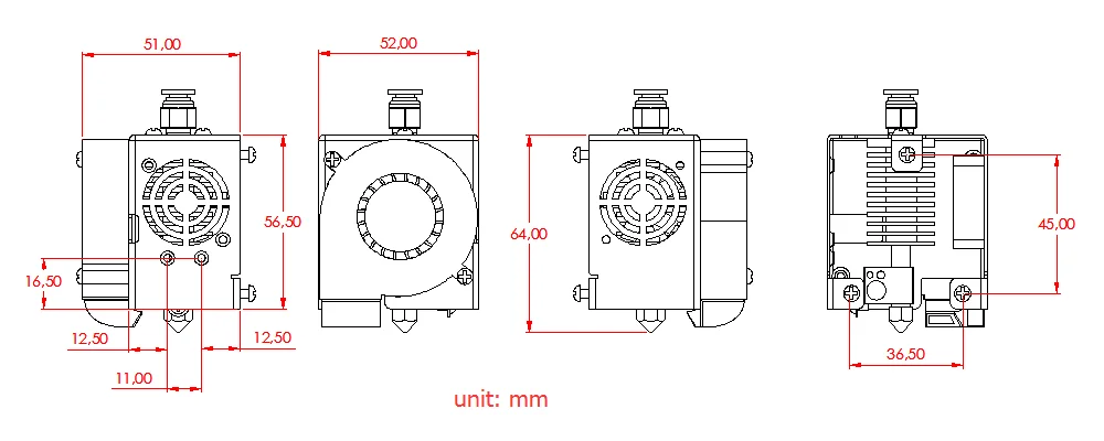 ZONESTAR Одноцветный 3D принтер Hotend нагреватель 24V50W датчик температуры NTC100K B3950 FAN5015
