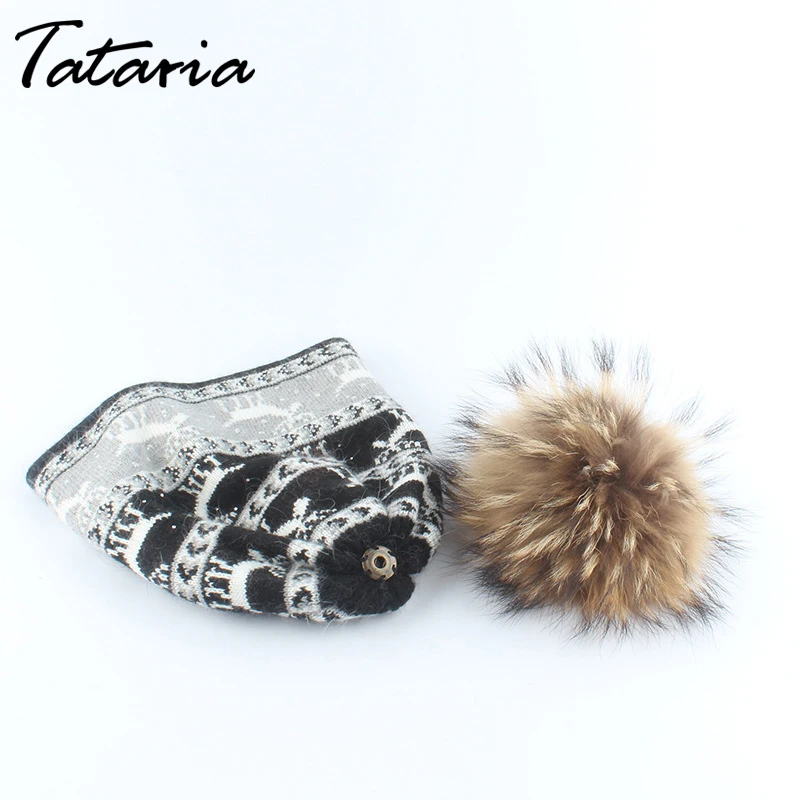 Женские рождественские шапки Tataria зимние из натурального меха лисы и норки с