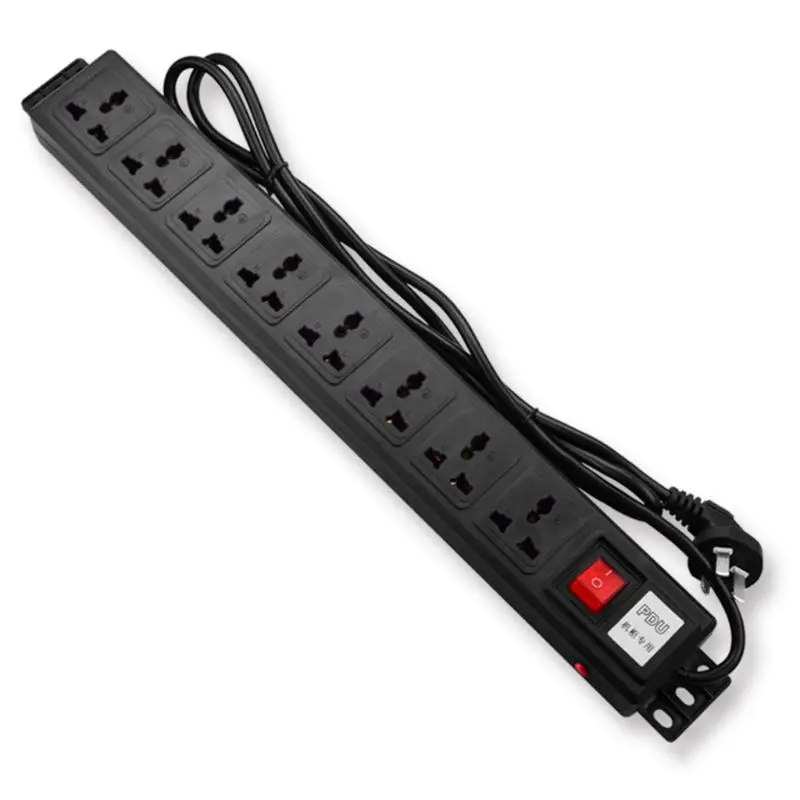 1U PDU 8 Outlet Metal Power Strip Surge Protector 250V 10A 2500W with Long Extension Cord for 19 inch Server Rack
