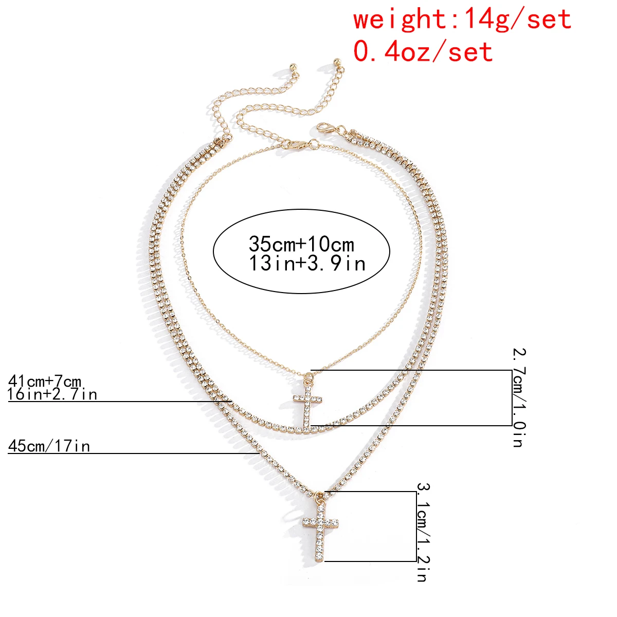

Lacteo Simple Double Layered Shiny Rhinestone Chain Choker Necklace Summer Beach Double Bling Crystal Cross Pendant Necklace