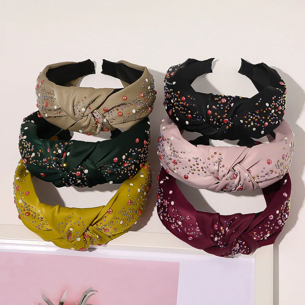 

New Colourful Crystal Gem Hairband For Women Hair Accessories For Girls Headbands Solid Color Hair Band Big Bow Flower Headband