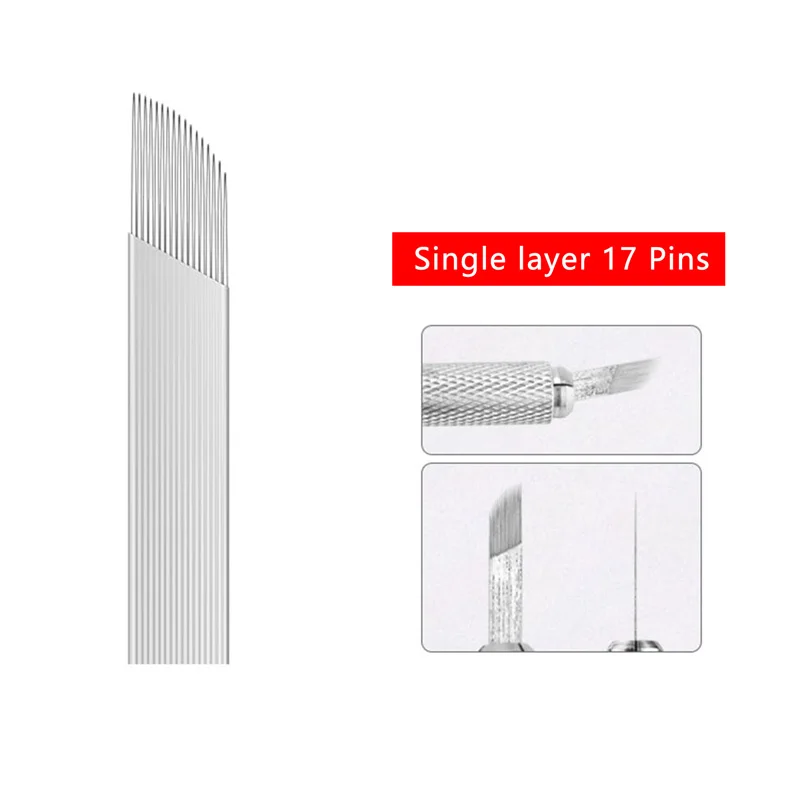 Single layer 17Pin 50 шт. изогнутые 15Pin& 16Pin& 17Pin вышивка конические иглы Лезвия для перманентного макияжа бровей и губ микроблейдинг tebori blade - Цвет: Single layer 17Pin