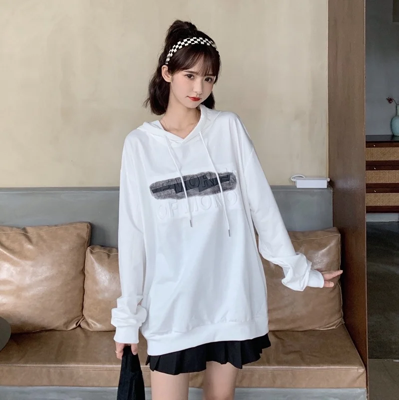 

CMAZ Real Photo of Autumn Clothing New Preppy Style Letter Print Hooded