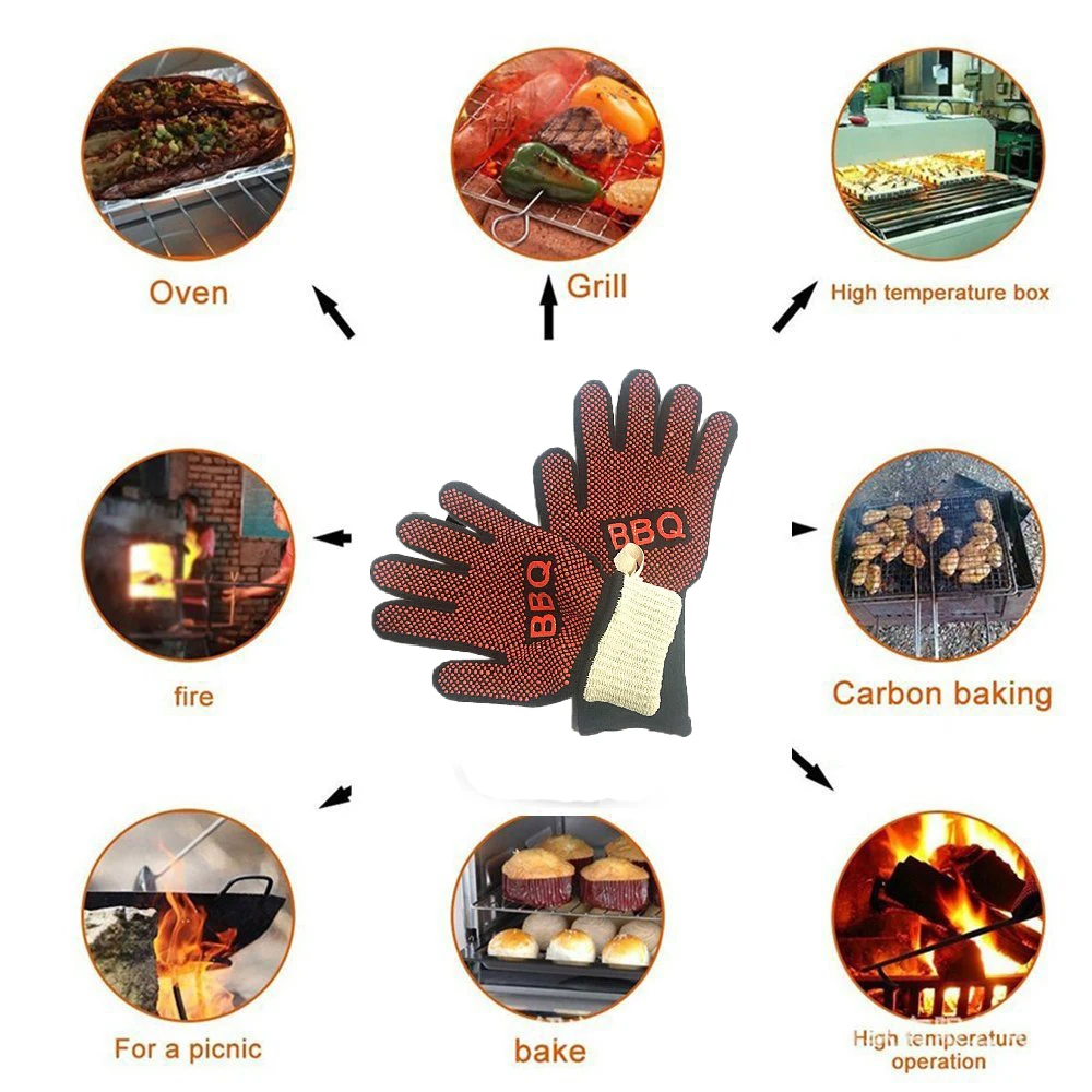 

1pair Fire Gloves High Temperature Resistant Gloves Microwave Oven Outdoor Barbecue 932F BBQ Hot Flame Proof Working Gloves Men