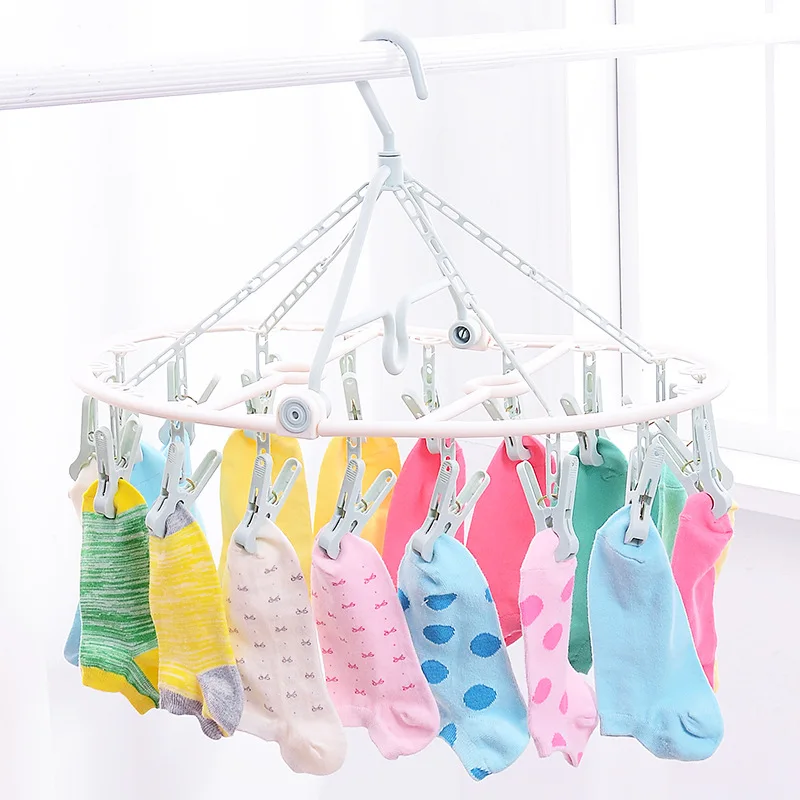 

Foldable plastic multi-clip hanger windproof clothespin hanger clothes hanger