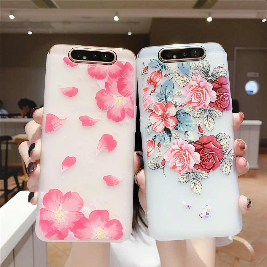 Чехол для телефона из ТПУ с тиснеными цветами и вишнями Samsung Galaxy Note 10 S10 S9 S8 Plus A9 A90