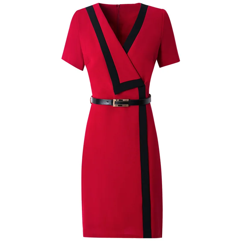 

New superior quality 2021 Short sleeve summer casual Slim dresses Women party Dress Vintage ladies Sexy office work V-Neck dress