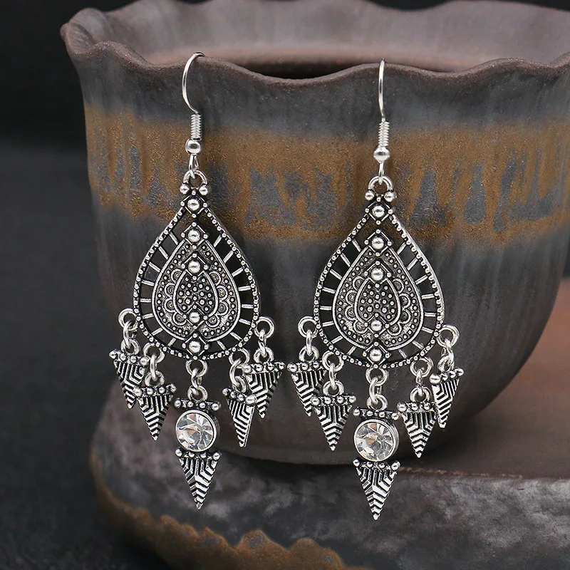 Новые готические антикварные цветные резные треугольные серьги каффы для женщин