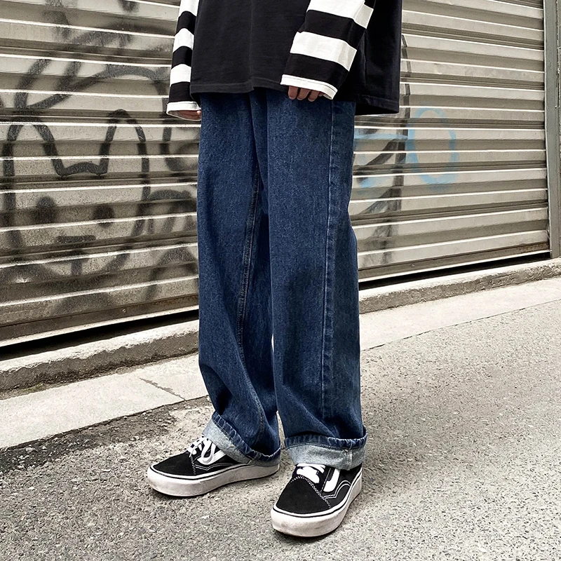 Прямые джинсы, мужские, модные однотонные повседневные джинсы в стиле ретро, мужские уличные свободные джинсовые брюки в стиле хип-хоп, мужс... от AliExpress WW