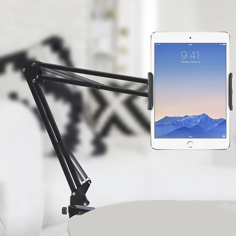 desktop metal phone stand 6 to 11inch mobile phone tablet holder long arm lazy bed mount support clip for xiao mi pro air mini free global shipping