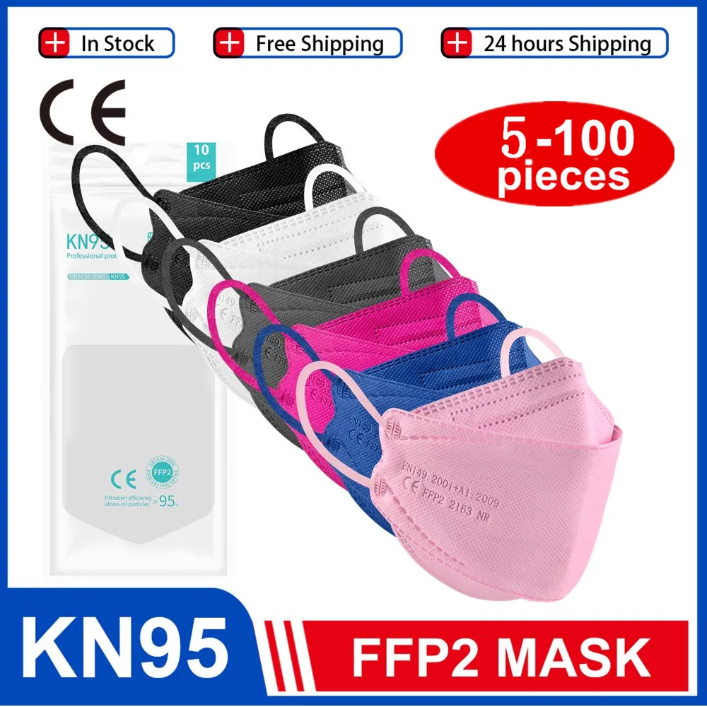 

FFP2 Mascarillas Negras KN95 Approved Hygienic FFP2MASK Adult Face Mask FPP2 Respirator KN95MASK Color Fish Mascherina FFPP2 CE