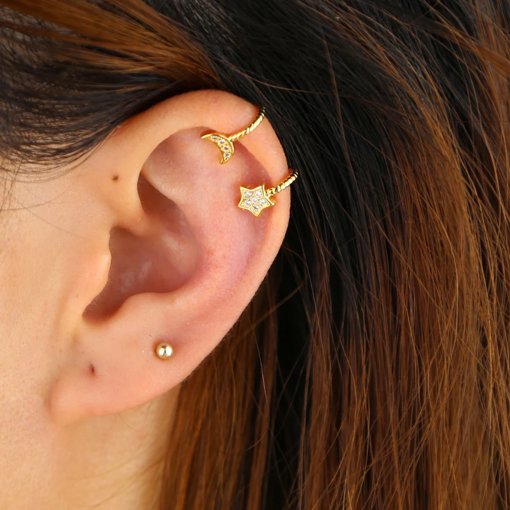 1 шт Луна запонки со звездой серьги золотое покрытие белый Радуга cz без отверстия