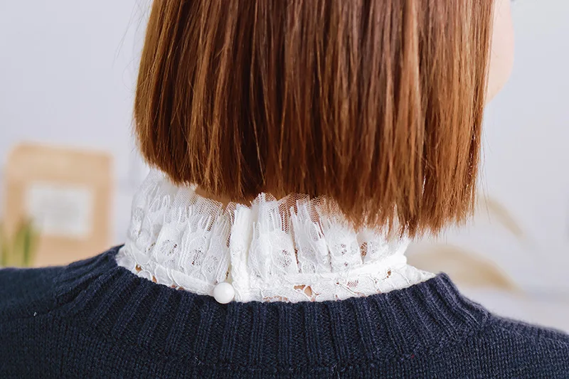 Linbaiway женская шифоновая рубашка блузка с отворотом съемный воротник кружевная