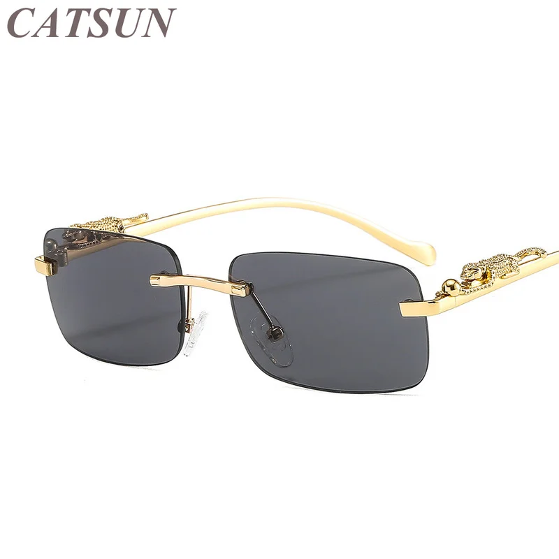 

2021 New Fashion Personality Cheetah Frameless Square Sunglasses Women's Color Retro Leopard Head Metal Sexy Glasses UV400