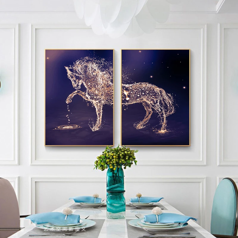 

Modern Nordic Fantasy Crystal White Horse Animals Wall Art Canvas Painting Decoration Poster and Print for Living Room Bedroom