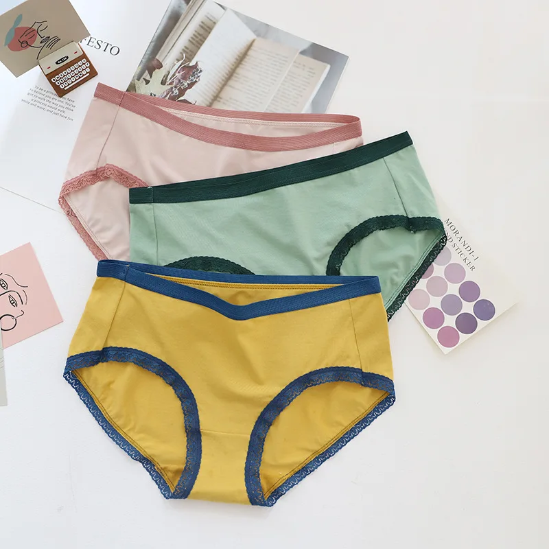 Women's Underpants Modal Underwear Ladies Cotton Antibacterial Elasticity Mid-waist Briefs Lace Colors Breathable Panties | Женская