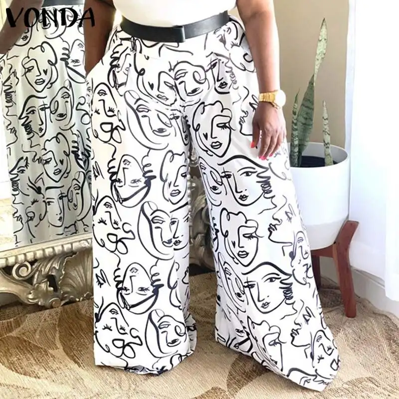 

Брюки VONDA женские с принтом, винтажные Длинные повседневные плиссированные вечерние штаны с завышенной талией, свободные брюки большого ра...