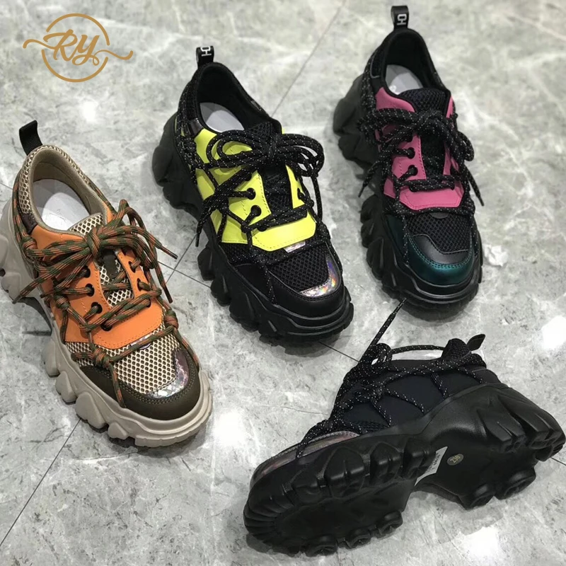 Женские кроссовки на платформе из натуральной кожи дизайнерская обувь для