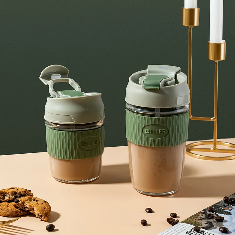

350/500ml Anti-scalding Coffee Mugs Office Glass Water Cup with Straw Large Direct Drinking Tea Cup 12/17 OZ
