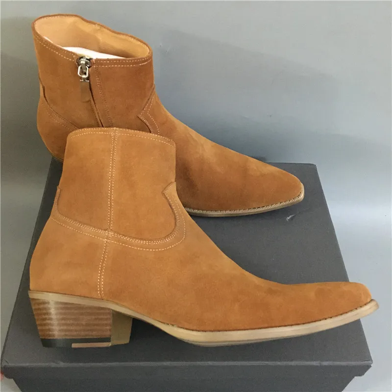 Мужские замшевые ботильоны с острым носком на танкетке ручной работы