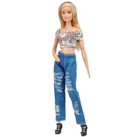 16 floral charming crop tops jeans pants ripped denim trousers for barbie doll clothes outfits 11 5 dollhouse accessories toys