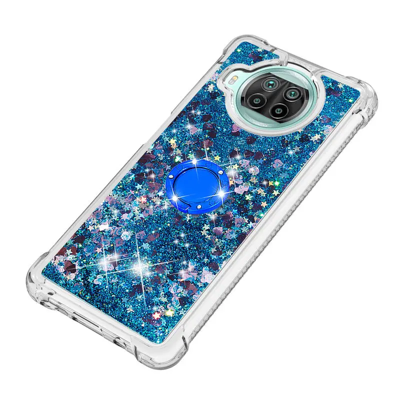 

For Xiaomi 10T Lite Case Fashion Glitter quicksand With Ring Silicone Shockproof Back Cover For Xiaomi 10T Lite Phone Cover