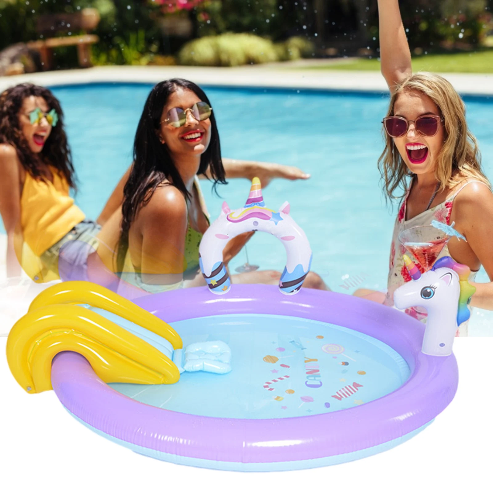 

Large Unicorn Sprinker Toy Pool Game Center Inflatable Slide Swimming Pool Comfortable Entertainment Water Skiing Bathing Pool