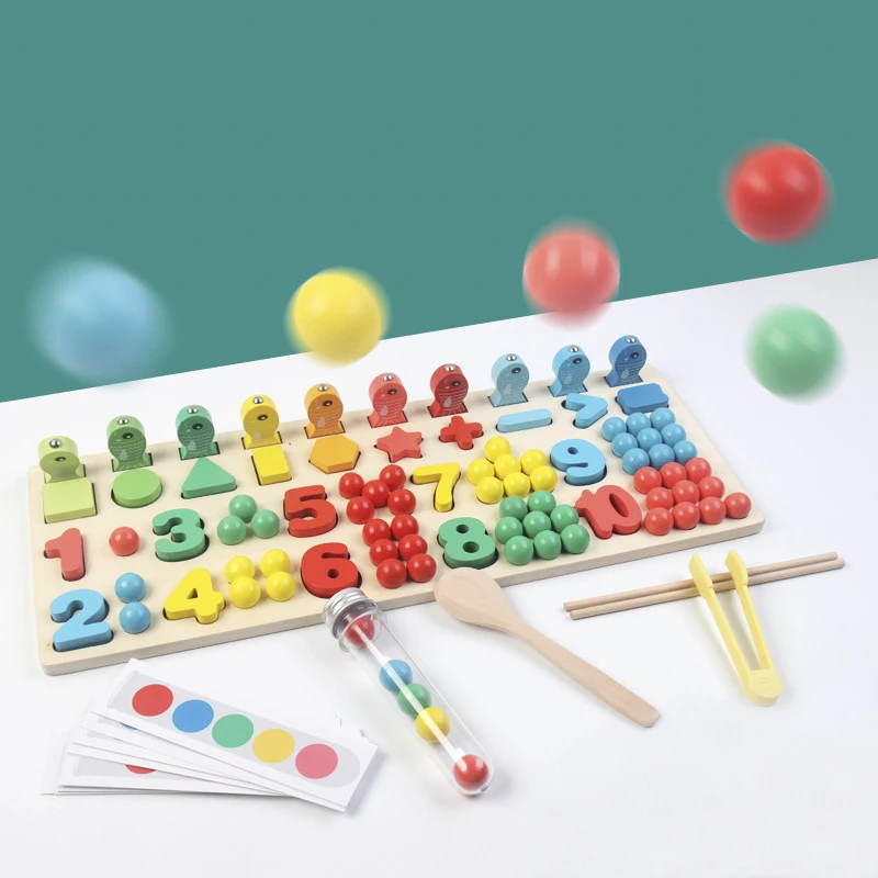 Baby Toys Wooden Montessori Educational Toys Kids Clip Beads Test Tube Toy Shape Color Math Matching Board Fishing Puzzle Game