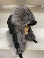 new real fox fur bomber hats with brim winter warm women fluffy genuine leather raccoon fur earflap caps luxury russian unisex
