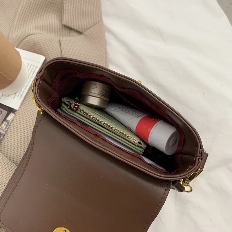 

Chain Handbag Retro Shoulder Bag Pure Color PU Leather Ladies Bag Casual Messenger Bag Bucket Bag Ladies Bag Women's Bag