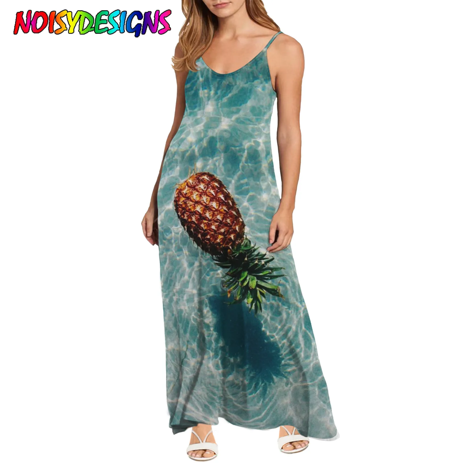 NOISYDESIGNS Sexy Backless Summer Women Loose Sleeveless Female Party Dress Pineapple Art Prints Women's Dresses Vestidos 2021 | Женская