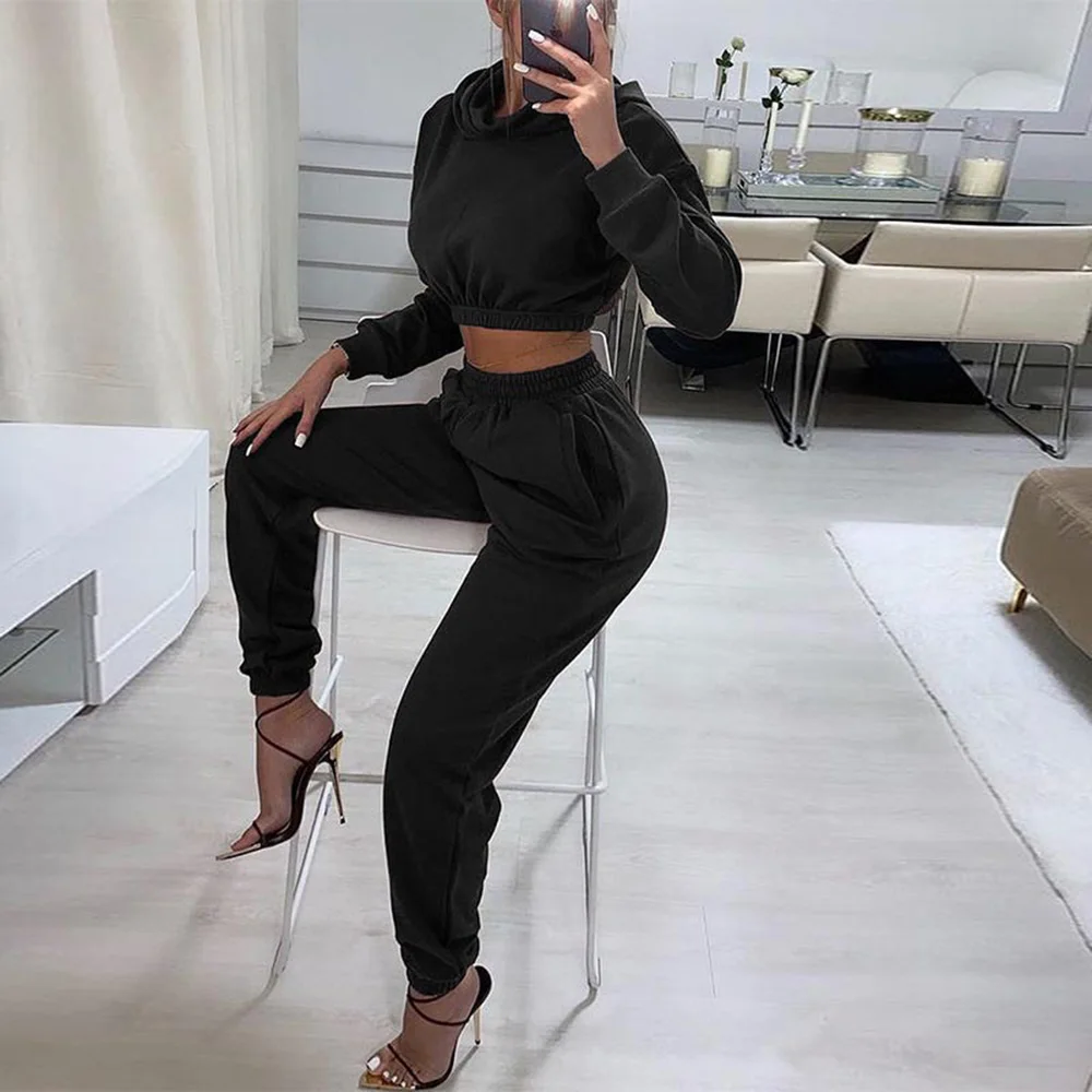 

Women's Autumn New Trouser Suit Casual Fashion Trend Commuter Style Long-sleeved Plus Velvet Warm Hooded Pullover Two-piece Sets