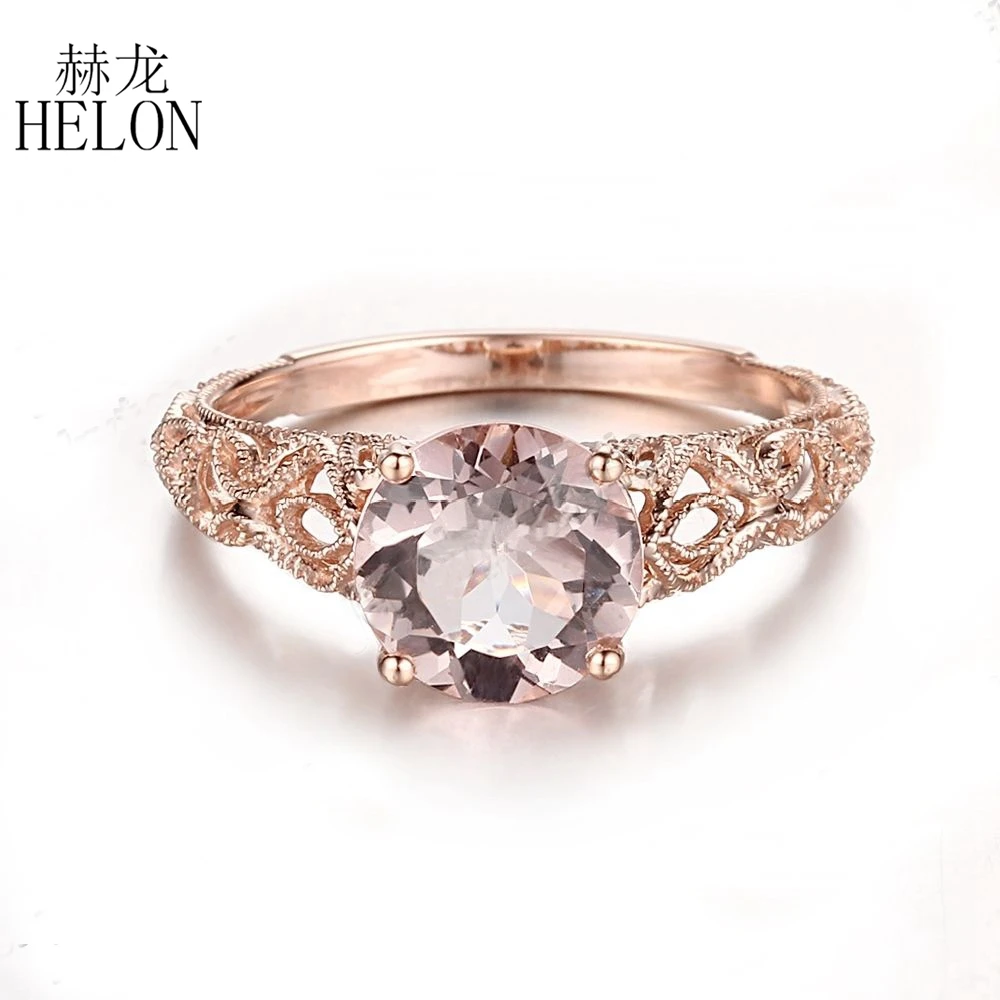 HELON Solid 14K розовое золото безупречный круглый 8 мм натуральный морганит винтажный