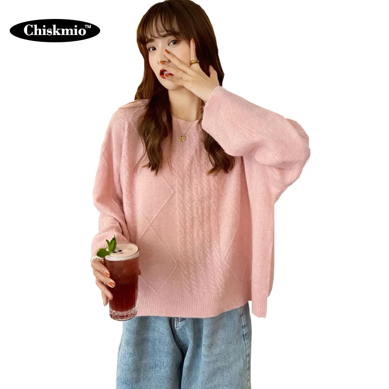 Женский флисовый пуловер Chiskmio вязаный свитер с круглым вырезом и длинным рукавом