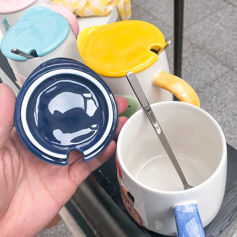 400 мл милые Мультяшные животные керамические кружки кофейная чашка с крышкой