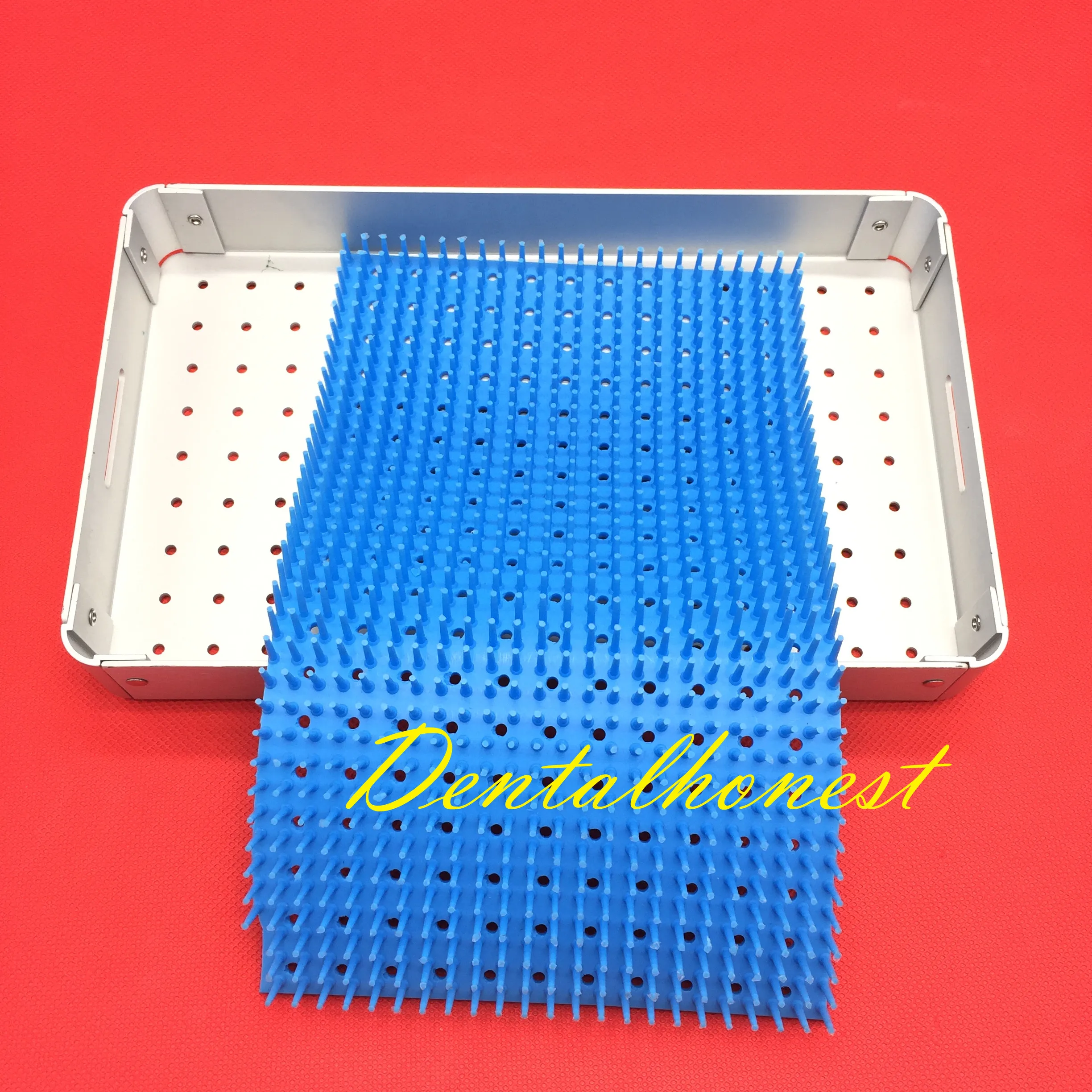 

1set Silver Aluminium alloy sterilization tray case surgical instrument box with silicone pad