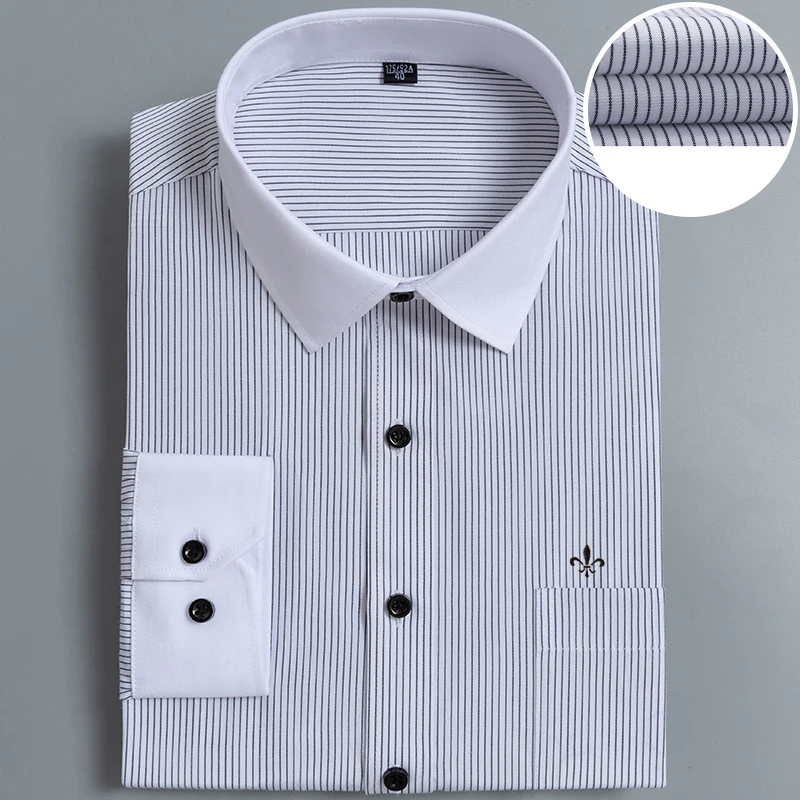 Плюс размер 9XL Dudalina полосатая вышивка мода Blusa Camisa Social Stripe длинный рукав Slim Fit рубашка мужская одежда с цветочным рисунком