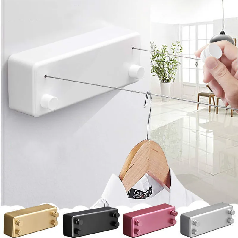 

Retractable Clothesline Black/Gold Steel Wire Double Row Indoor Laundry Hanger Dryer Invisible Clothes Drying Rope Simple Rack