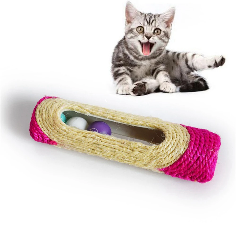 Обучающая игрушка для котят сизальная трубка с шариками устойчивая к укусам