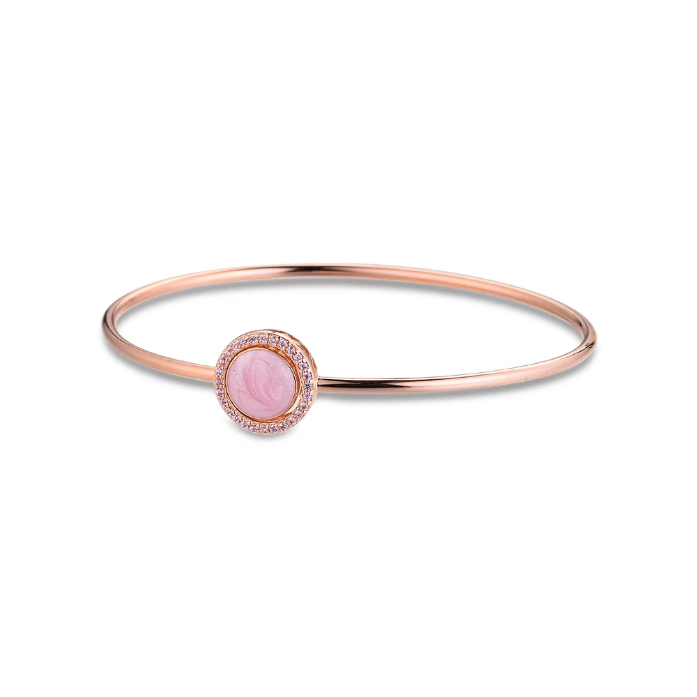 

2021 Valentine Bracelet For Women Pink Swirl Bangle 925 Sterling Silver Jewelry Femme Pulseira Plata de ley Armband