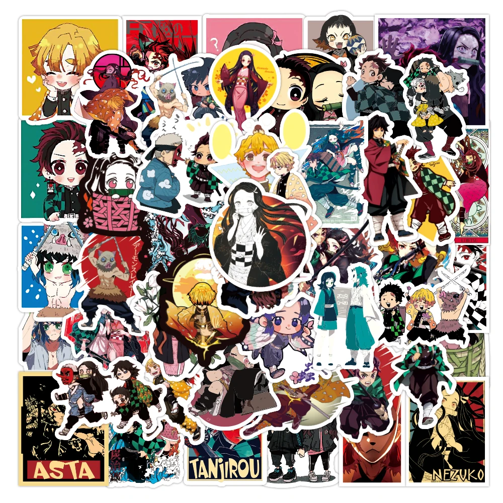 

50/100PCS Cartoon Anime Kimetsu No Yaiba Stickers Luggage Skateboard Mobile Phone Computer Guitar Waterproof Laptop Stickers