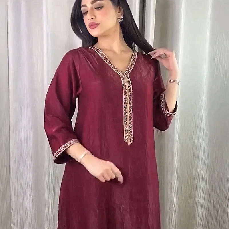 Мусульманский атласное Макси платье Абая Дубай Арабский Кафтан модные Алмаз