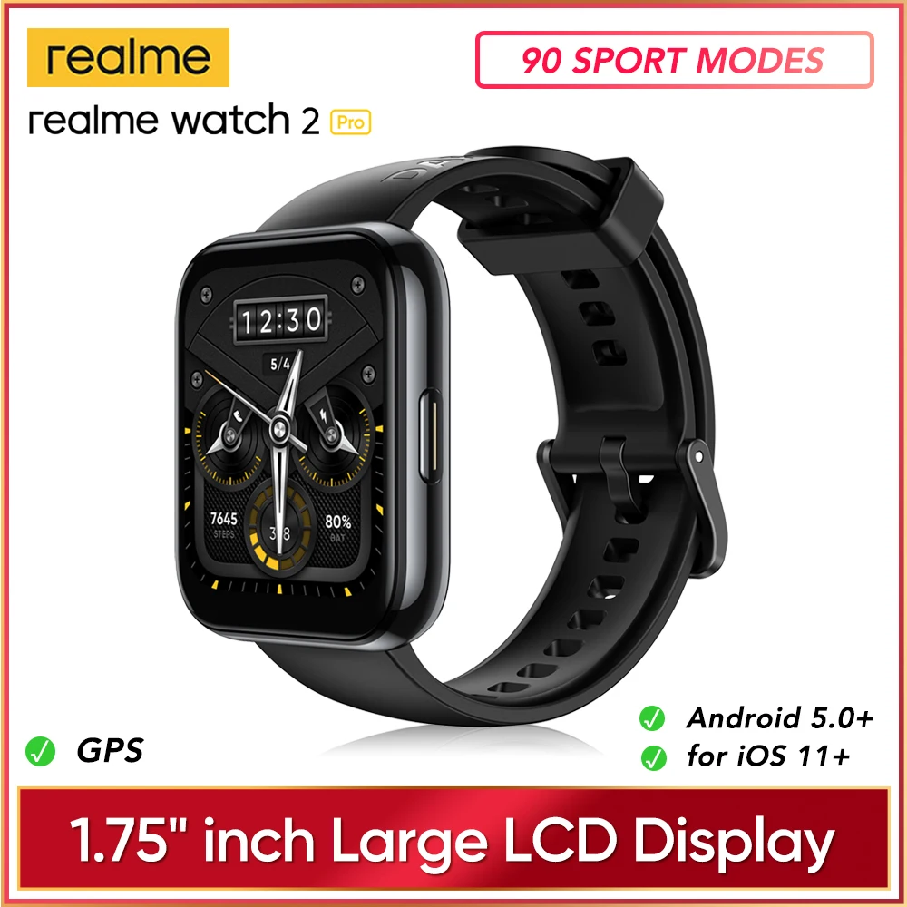  Смарт-часы realme Watch 2 pro, 1,75 дюйма, два спутника, GPS, 90 спортивных режимов, 14 дней автономной работы, IP68 глобальная версия 