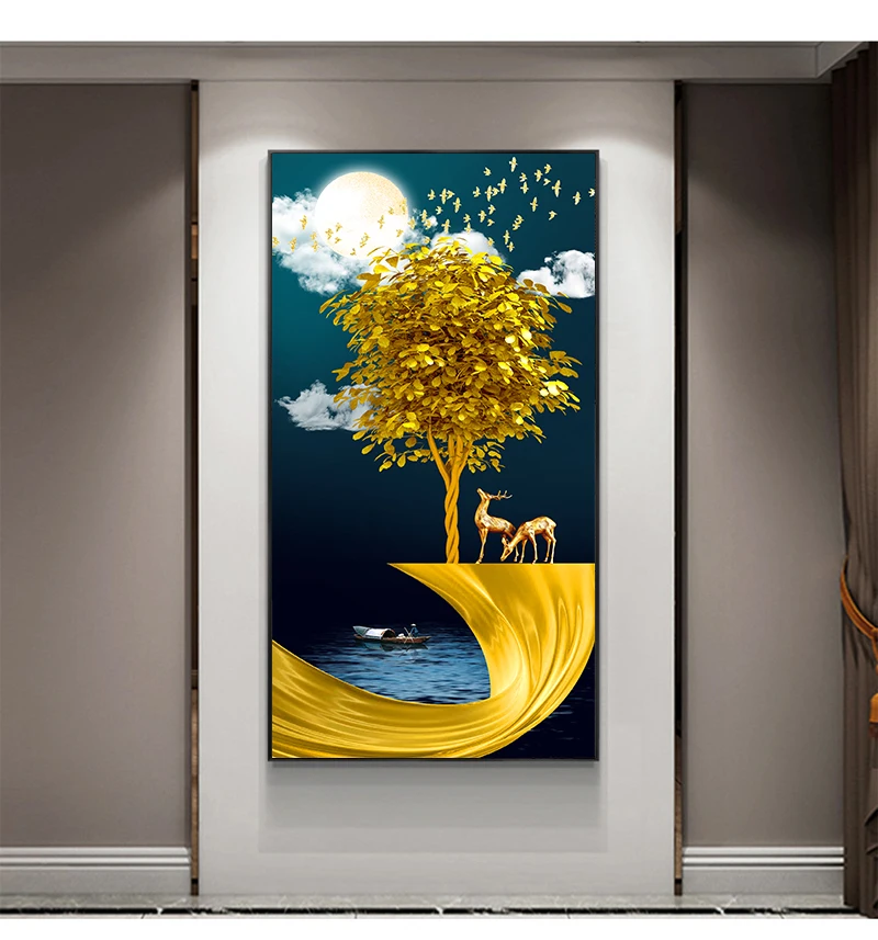 Современное абстрактное искусство денежное дерево под луной холст живопись