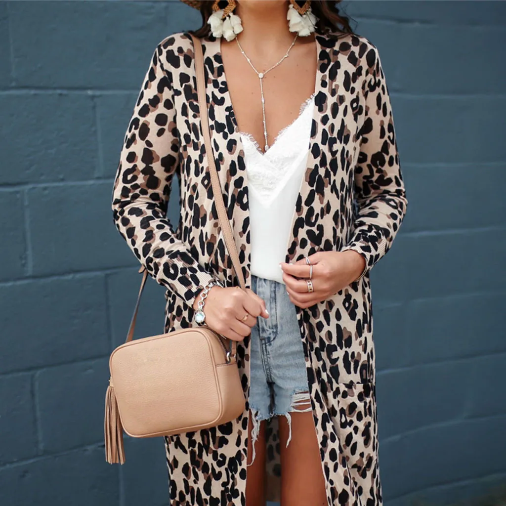 Сексуальная Женская леопардовая блузка casacas para mujer пуловер с длинными рукавами