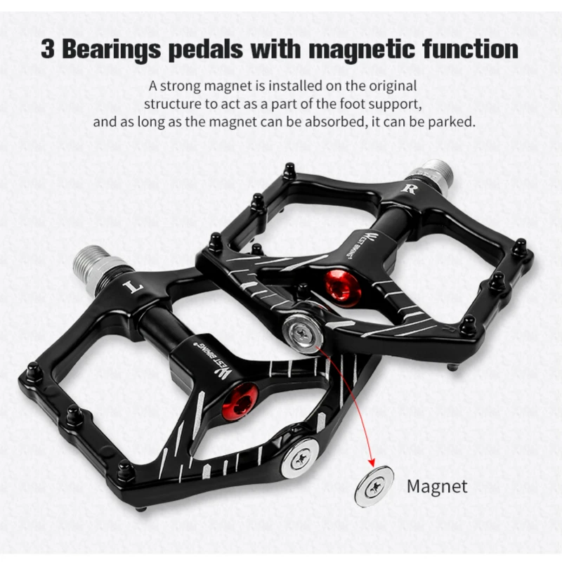 

WEST BIKING 9/16" Bike Pedals 3 Sealed Bearings Aluminium Alloy Flat Bicycle Pedals Ultralight Magnet Design MTB Cycling Pedals