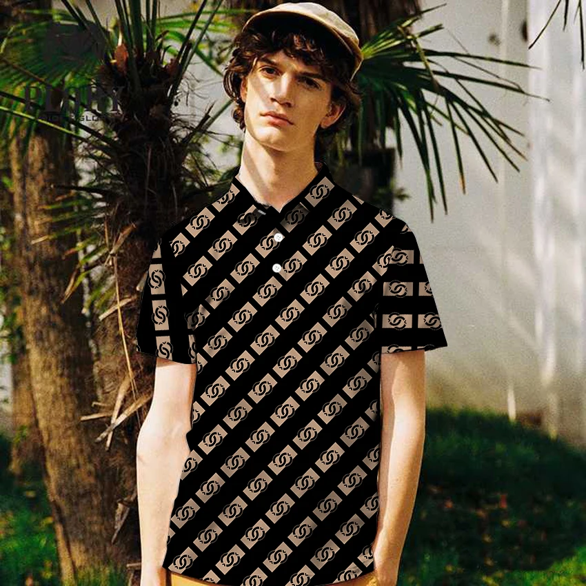 

Рубашка-поло мужская с коротким рукавом, дышащая модная одежда, повседневная футболка-поло с графическим принтом, контрастные цвета, весна-...